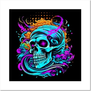 Colorful Smiling Grin Skull Face Posters and Art